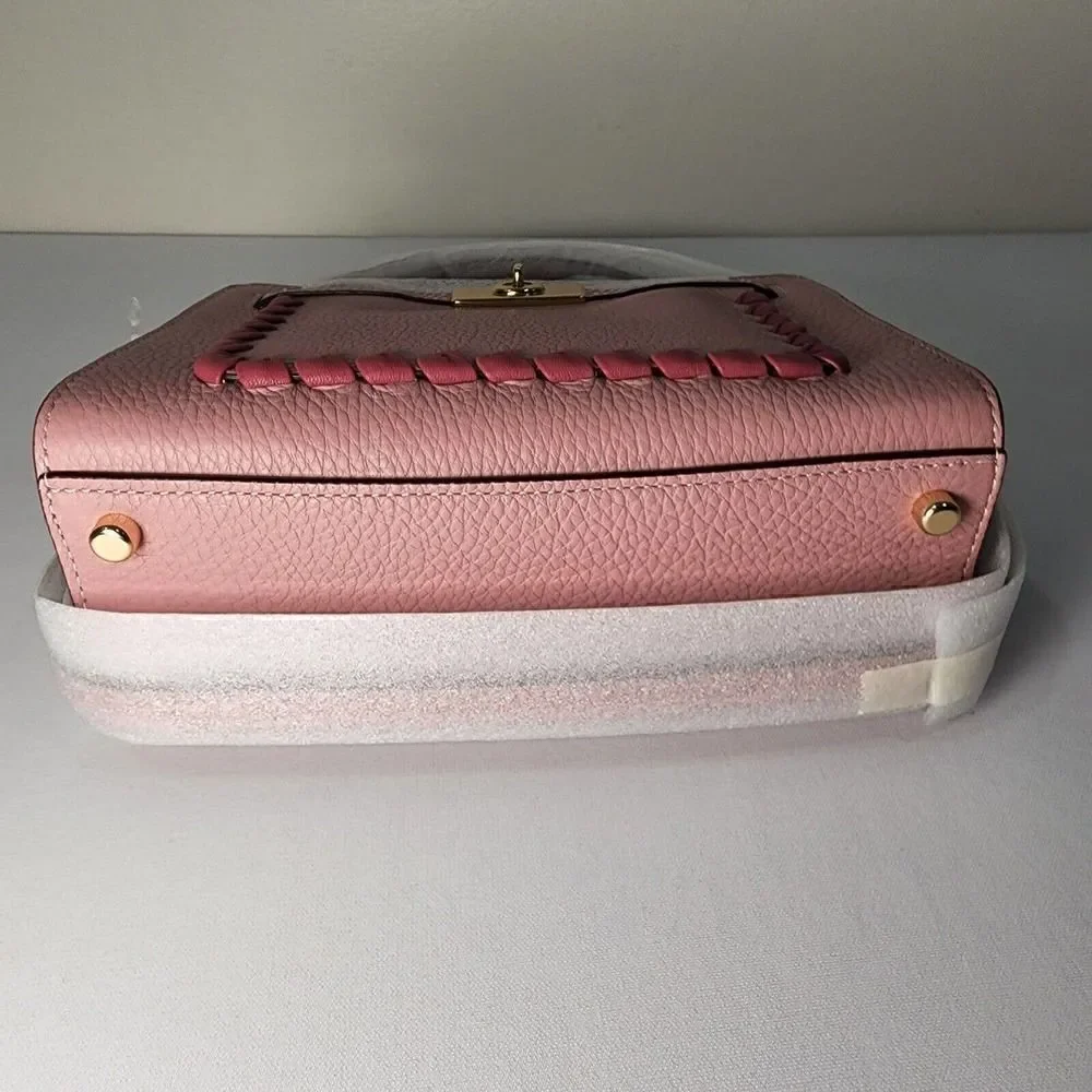 NWT Coach CA077 Mini Lane Top Handle In Refine Pebble Leather Whipstitch Pink